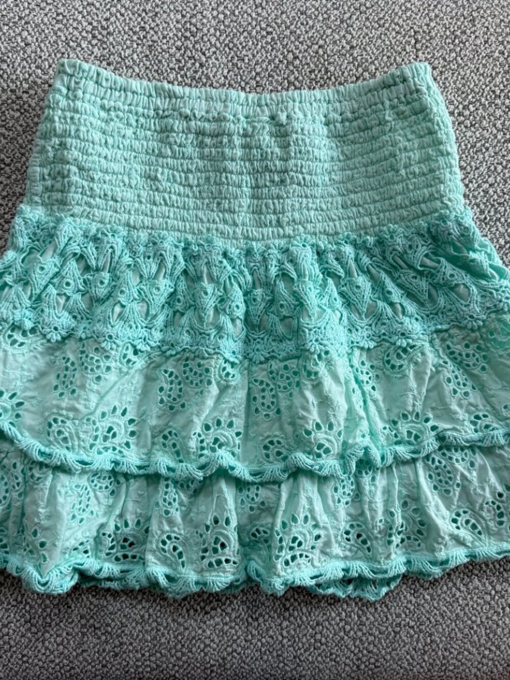 Temptation Positano Smocked Eyelet Mini Skirt XS